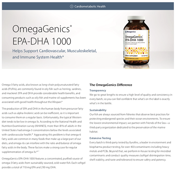 OmegaGenics EPA-DHA 1000 Formula Focus Sheet