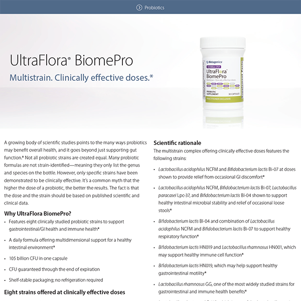 UltraFlora BiomePro Formula Focus Sheet